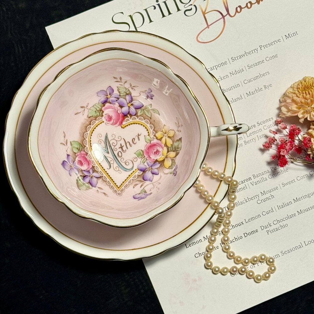 Paragon China Teacup and Saucer MOTHER - By Appointment ENGLAND - Center Heart